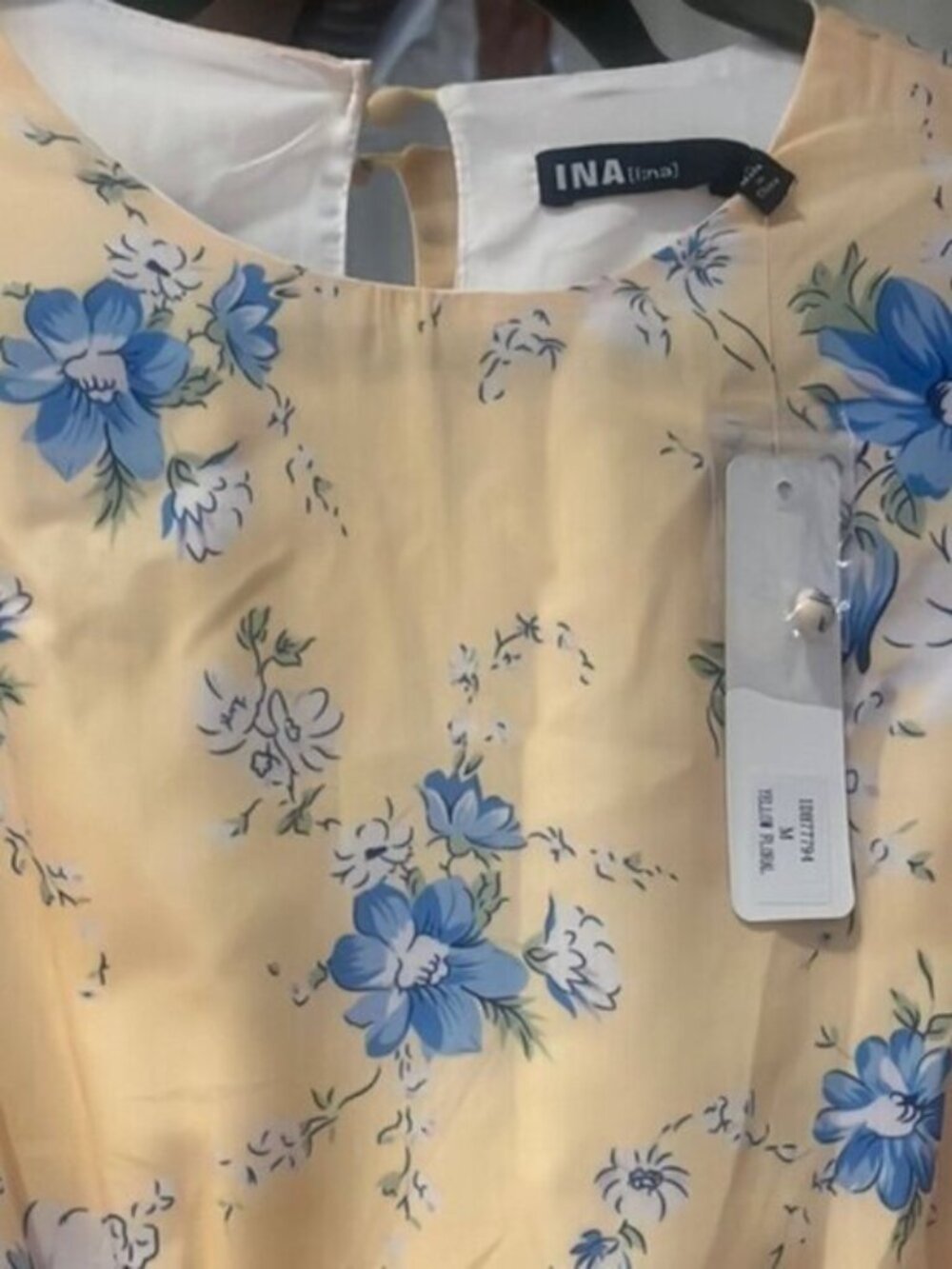 🌼 NWT INA Yellow & Blue Floral Ruffle Mini Dress – Size Medium - Picture 5 of 6